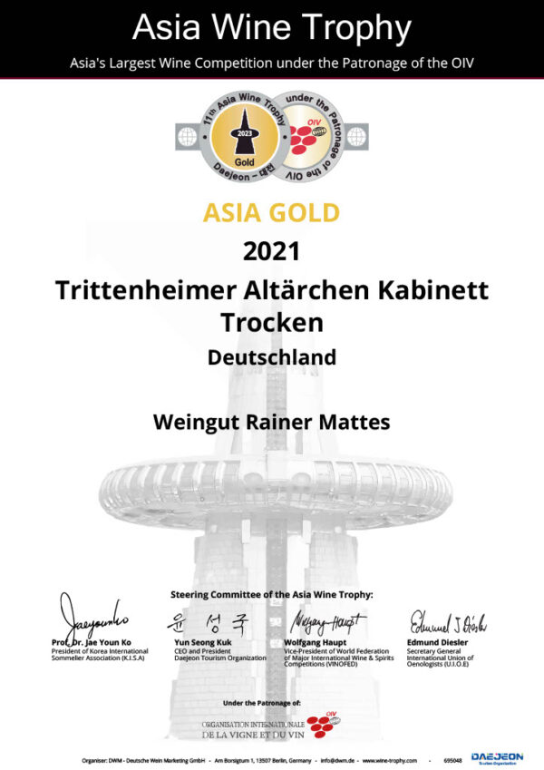 Asia Wein Trophy Auszeichnung