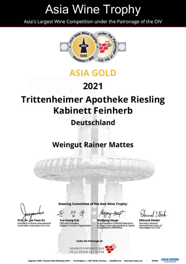 Asia Wein Trophy Auszeichnung