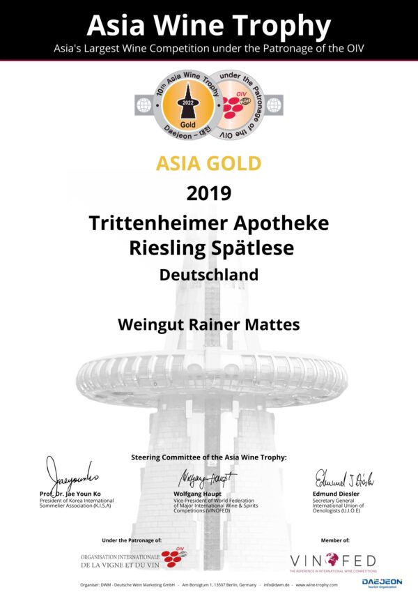 Asia Wein Trophy 2022 Auszeichnung