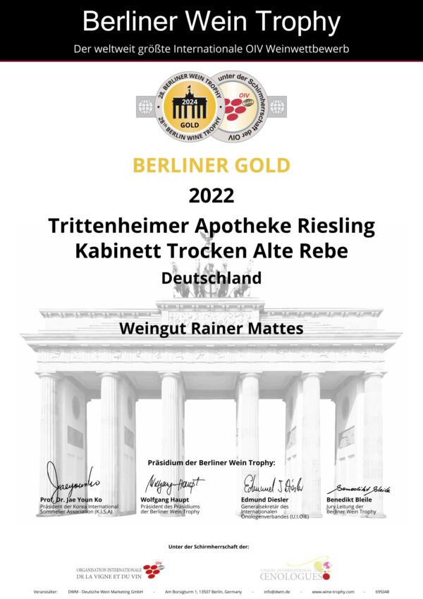 Auszeichnung Trittenheimer Apotheke Riesling